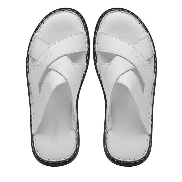 Beyaz Hakiki Deri Erkek Terlik - E26Y1TR57610-A26 - 4