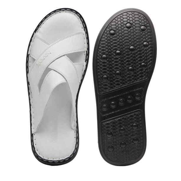 Beyaz Hakiki Deri Erkek Terlik - E26Y1TR57610-A26 - Tergan