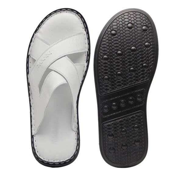 Beyaz Hakiki Deri Erkek Terlik - E26Y1TR57610-A26 - 5