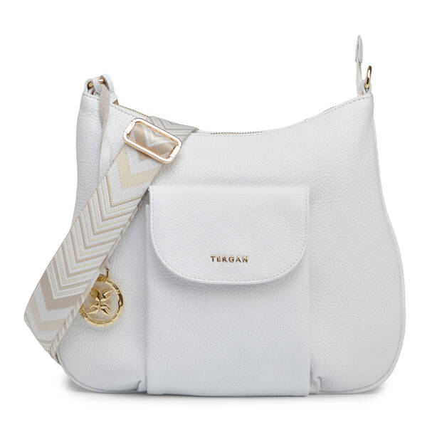 Beyaz Hakiki Deri Kadın Çapraz Askılı Çanta - S26Y1BC80409-B69 