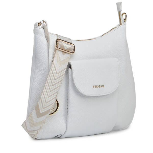 Beyaz Hakiki Deri Kadın Çapraz Askılı Çanta - S26Y1BC80409-B69 - 2