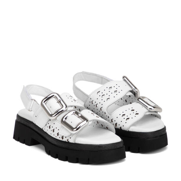 Beyaz Hakiki Deri Kadın Sandalet - K26Y1SN68593-A26 - 2