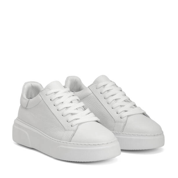 Beyaz Hakiki Deri Kadın Sneaker - K4MEAY068702-B69 - Tergan Four Season