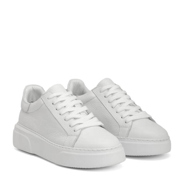 Beyaz Hakiki Deri Kadın Sneaker - K4MEAY068702-B69 - 2