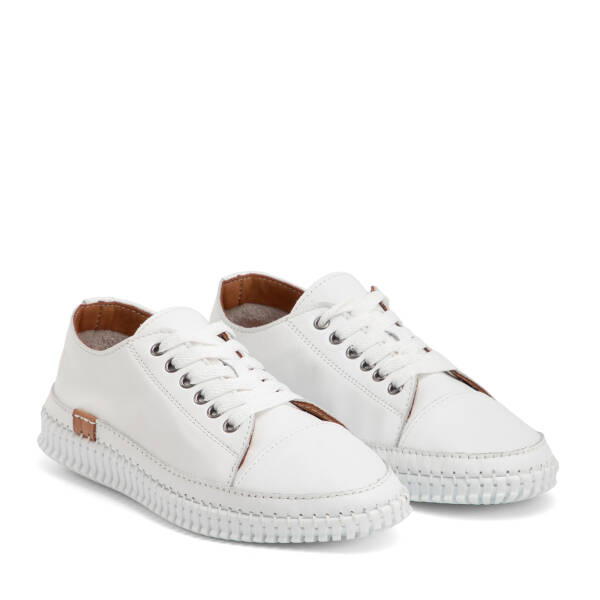 Beyaz Hakiki Deri Kadın Sneaker - K4MEAY068703-A26 - 2
