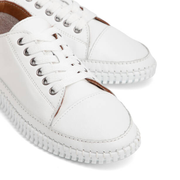 Beyaz Hakiki Deri Kadın Sneaker - K4MEAY068703-A26 - Tergan Four Season
