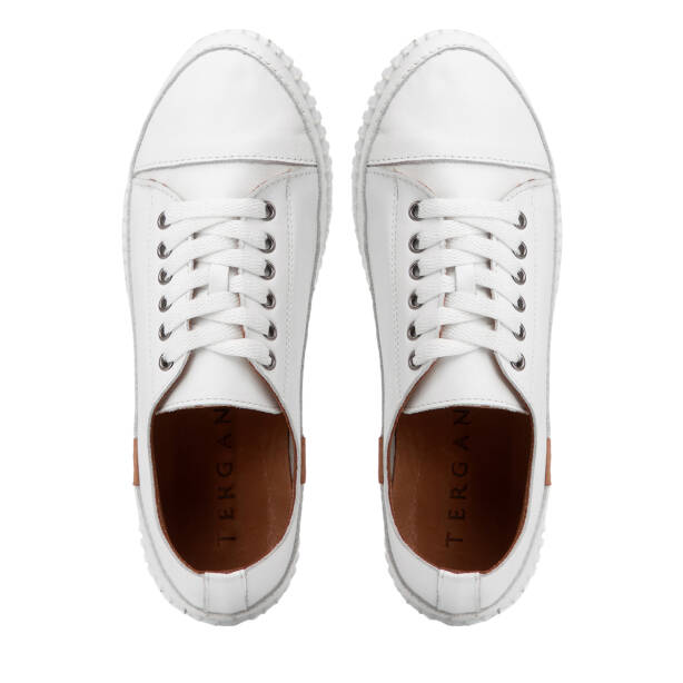 Beyaz Hakiki Deri Kadın Sneaker - K4MEAY068703-A26 - Tergan Four Season