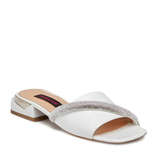 Beyaz Hakiki Deri Kadın Terlik - K25Y1TR67938-A26 