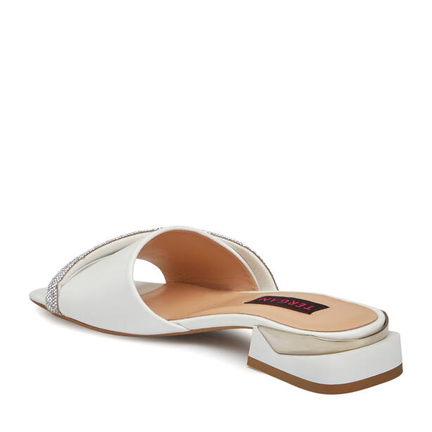 Beyaz Hakiki Deri Kadın Terlik - K25Y1TR67938-A26 - 2