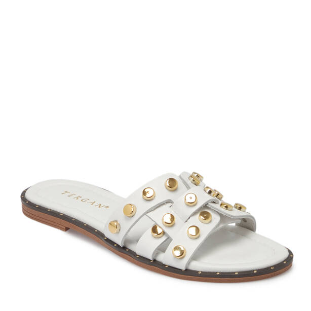 Beyaz Hakiki Deri Kadın Terlik - K26Y1TR68431-A26 - 2