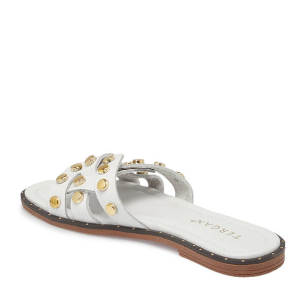 Beyaz Hakiki Deri Kadın Terlik - K26Y1TR68431-A26 - 3