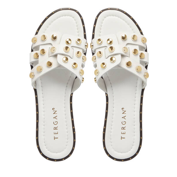 Beyaz Hakiki Deri Kadın Terlik - K26Y1TR68431-A26 - 5