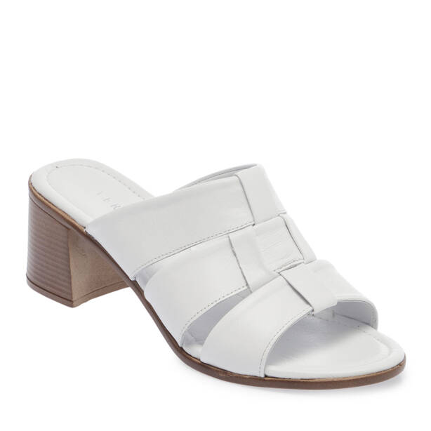 Beyaz Hakiki Deri Kadın Terlik - K26Y1TR68525-A26 - 2