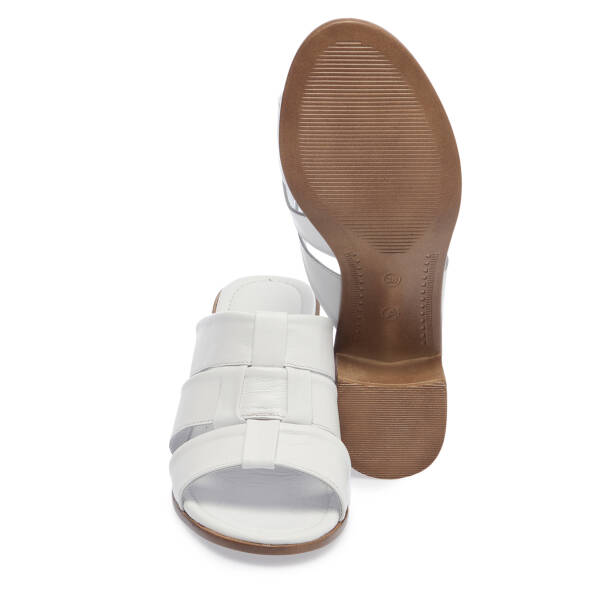 Beyaz Hakiki Deri Kadın Terlik - K26Y1TR68525-A26 - 4