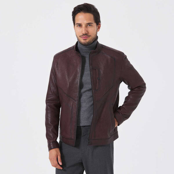 Bordo Hakiki Deri Erkek Deri Ceket - E23KDM310506-R4X - 1