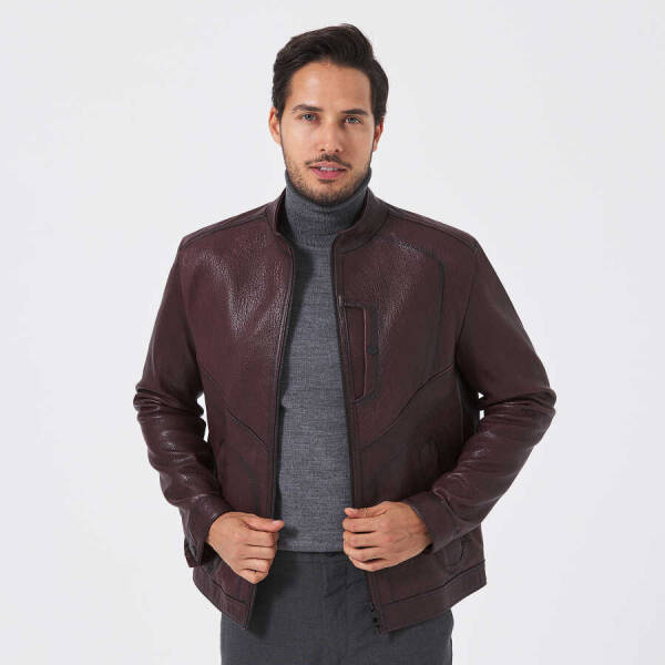 Bordo Hakiki Deri Erkek Deri Ceket - E23KDM310506-R4X - 2
