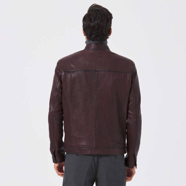 Bordo Hakiki Deri Erkek Deri Ceket - E23KDM310506-R4X - 3
