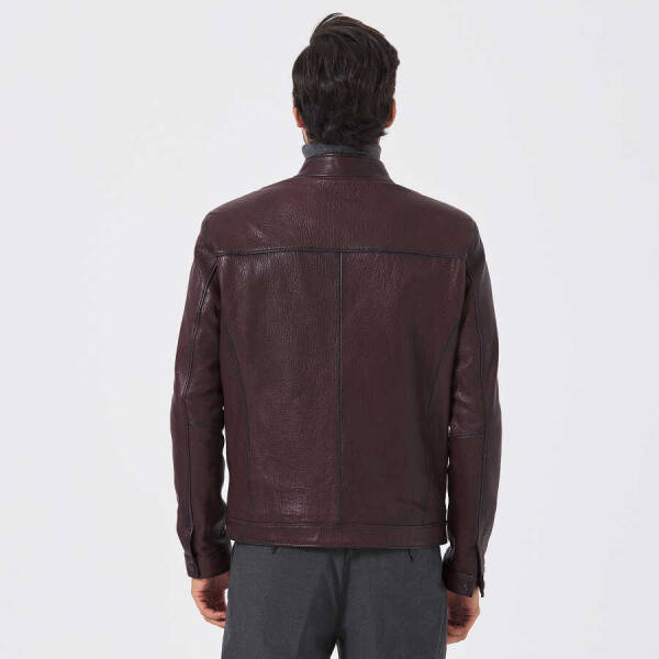 Bordo Hakiki Deri Erkek Deri Ceket - E23KDM310506-R4X - 3