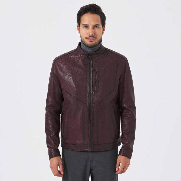 Bordo Hakiki Deri Erkek Deri Ceket - E23KDM310506-R4X - 4