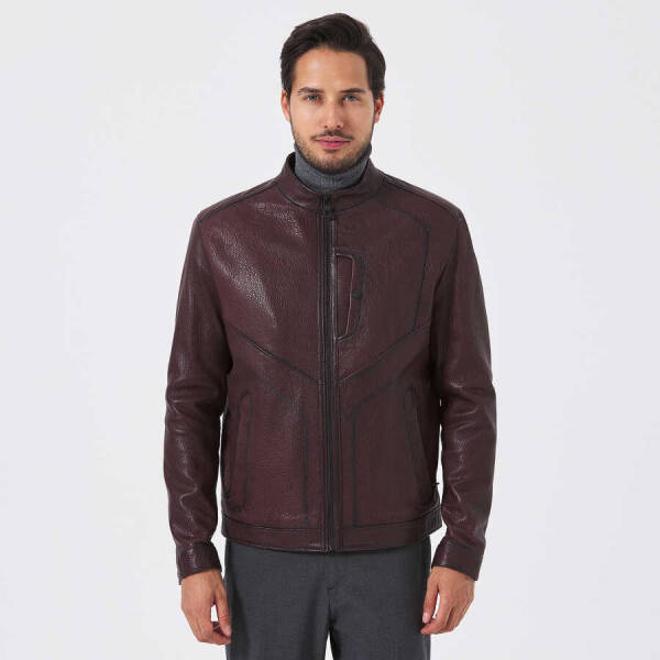 Bordo Hakiki Deri Erkek Deri Ceket - E23KDM310506-R4X - 4