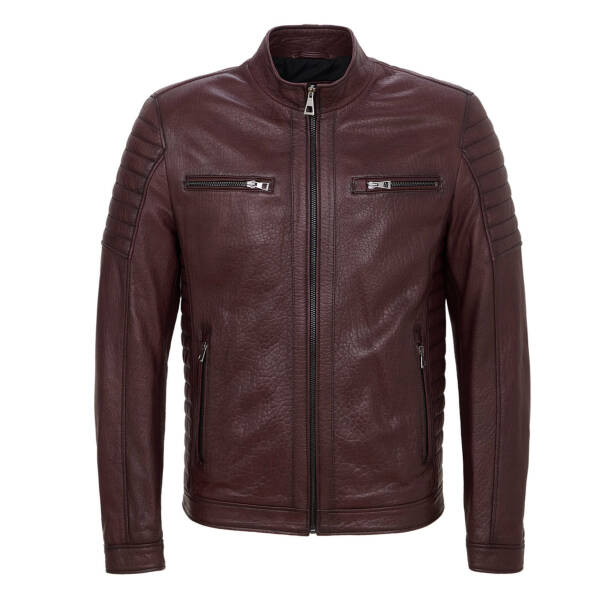 Bordo Hakiki Deri Erkek Deri Ceket - E23KDM310544-R4X 