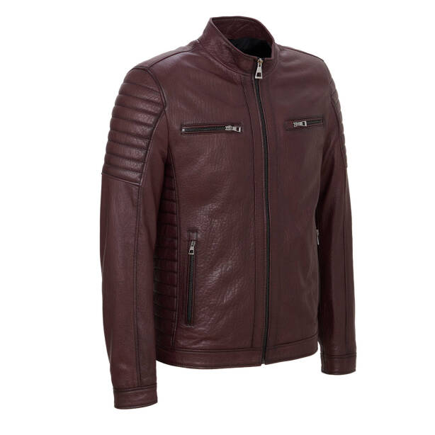 Bordo Hakiki Deri Erkek Deri Ceket - E23KDM310544-R4X - 2