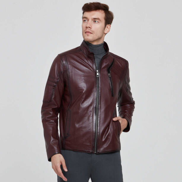 Bordo Deri Erkek Deri Mont - E22KDM310340-Q4N - Tergan