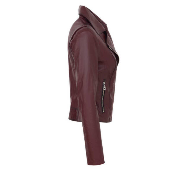 Bordo Deri Kadın Deri Biker Mont - K24IDM320437-Q4N - 3