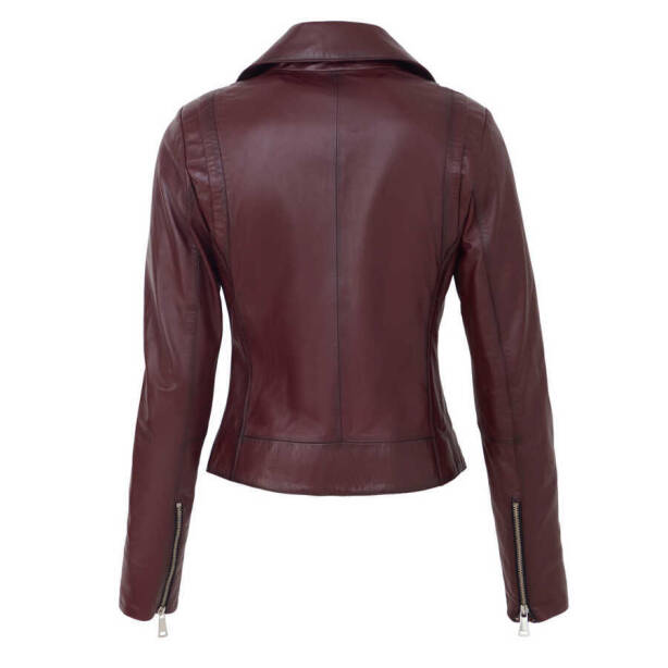 Bordo Deri Kadın Deri Biker Mont - K24IDM320437-Q4N - 4