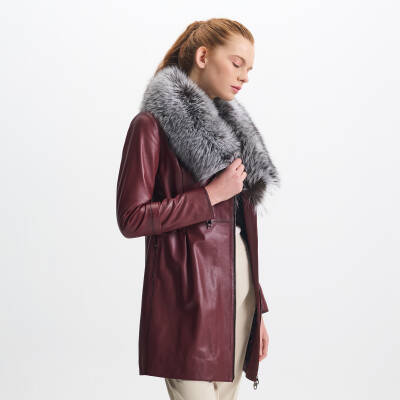 Bordo Deri Kadın Deri Trençkot - K24KDM320455-Q4N - 3