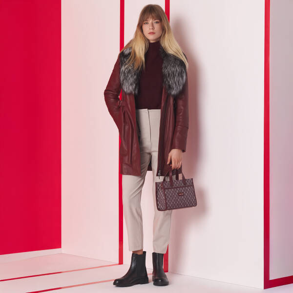 Bordo Hakiki Deri Kadın Deri Trençkot - K24KDM320455-Q4N - 1