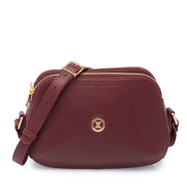 Bordo Hakiki Deri Kadın Çapraz Askılı Çanta - S25K1BC78865-M71 