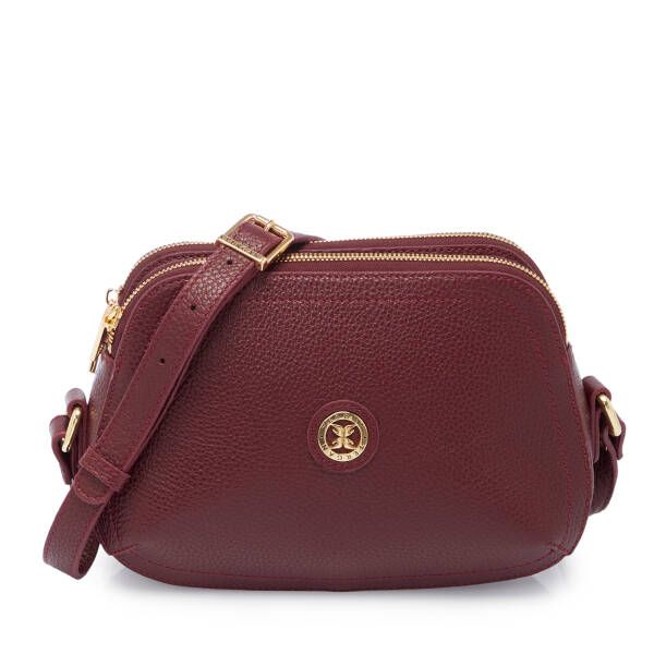 Bordo Hakiki Deri Kadın Çapraz Askılı Çanta - S25K1BC78865-M71 - 1