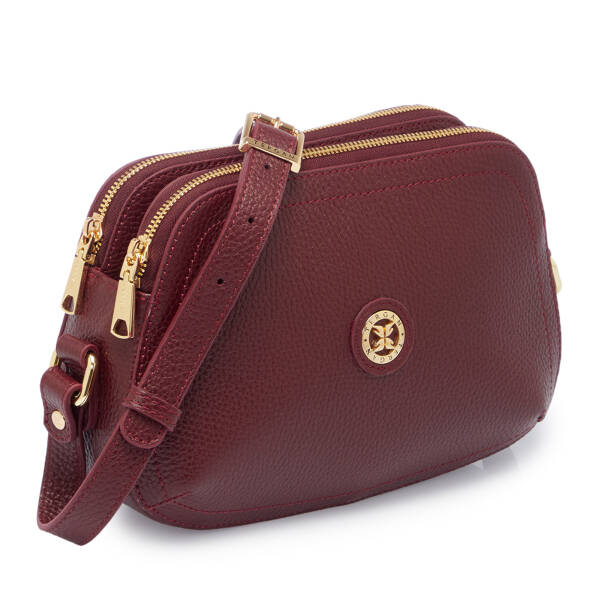 Bordo Hakiki Deri Kadın Çapraz Askılı Çanta - S25K1BC78865-M71 - 2