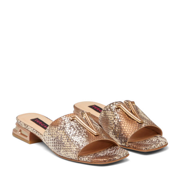 Bronz Hakiki Deri Kadın Terlik - K26Y1TR68565-V0Y - 2