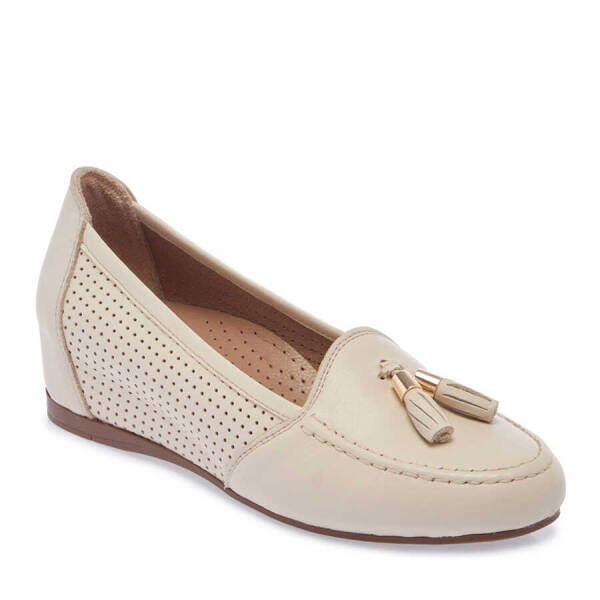 Ekru Hakiki Deri Kadın Dolgu Topuklu Ayakkabı - K24I1AY67303-R90 - 2