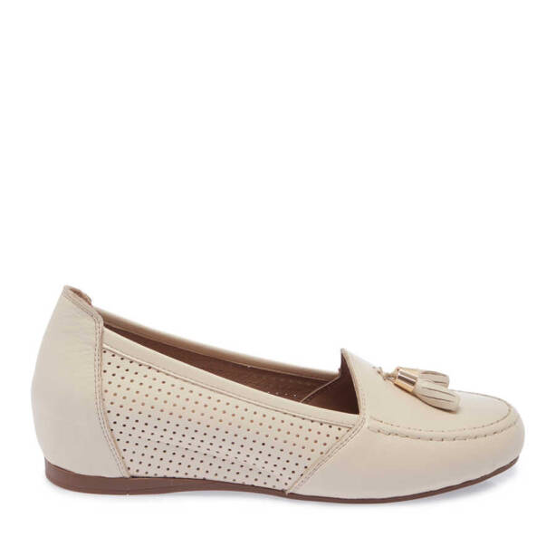 Ekru Hakiki Deri Kadın Dolgu Topuklu Ayakkabı - K24I1AY67303-R90 - 1