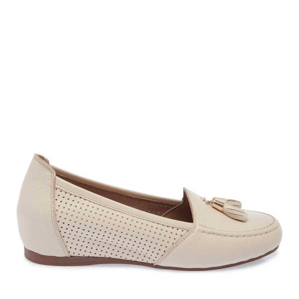 Ekru Hakiki Deri Kadın Dolgu Topuklu Ayakkabı - K24I1AY67303-R90 - 1