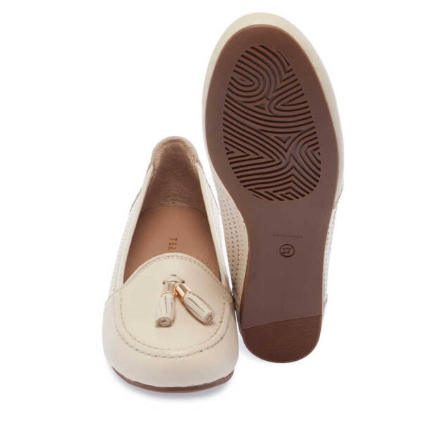 Ekru Hakiki Deri Kadın Dolgu Topuklu Ayakkabı - K24I1AY67303-R90 - 4