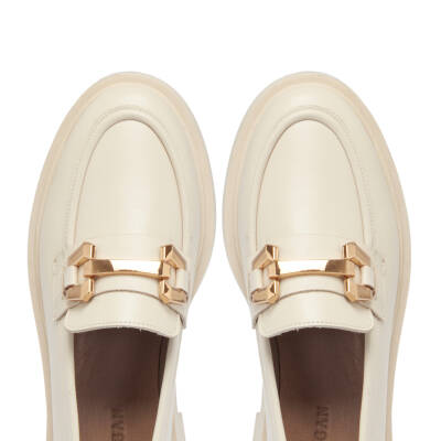Ekru Deri Kadın Loafer - K24S1AY67618-R90 - 5