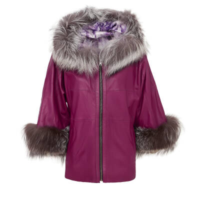 Fuşya Kürk - Deri Kadın Kürk Mont - K22IDM320266-S6X 