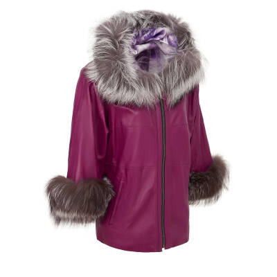 Fuşya Kürk - Deri Kadın Kürk Mont - K22IDM320266-S6X - 2