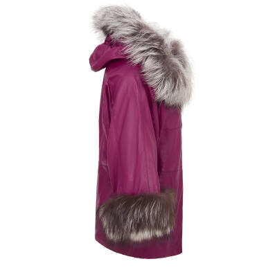 Fuşya Kürk - Deri Kadın Kürk Mont - K22IDM320266-S6X - 3