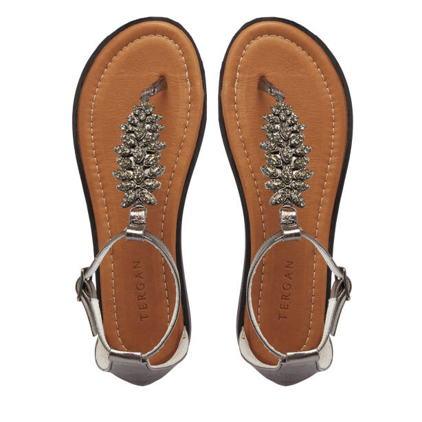Gri Deri Kadın Sandalet - K25Y1SN68217-L9N - Tergan