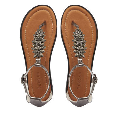Gri Deri Kadın Sandalet - K25Y1SN68217-L9N - 5