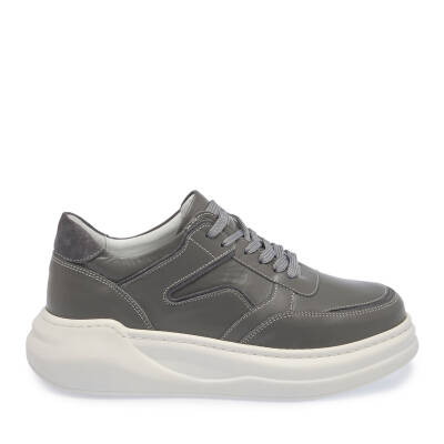 Gri Deri Kadın Sneaker - K24I1AY67491-B43 - 3