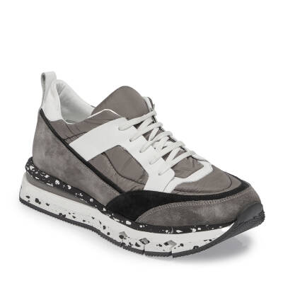 Gri Deri-Tekstil Erkek Sneaker - E23S1AY56586-B43 