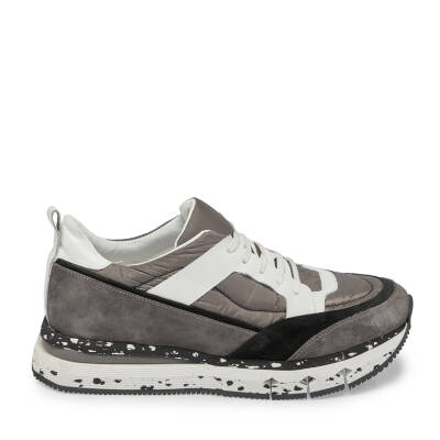 Gri Deri-Tekstil Erkek Sneaker - E23S1AY56586-B43 - 3