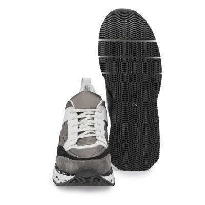 Gri Deri-Tekstil Erkek Sneaker - E23S1AY56586-B43 - 4