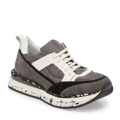  Gri Deri-Tekstil Erkek Sneaker - E24I1AY56822-B43 